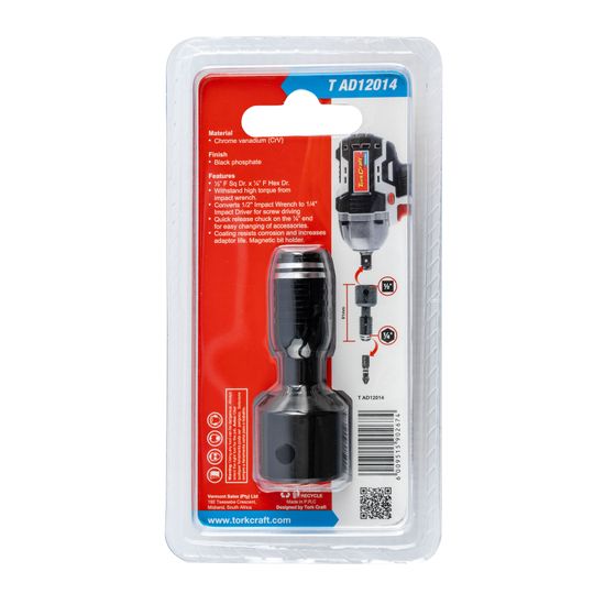TORK CRAFT Adaptor 1/2'f Sq X 1/4'f Hex 60mm Mag Impact Wrench Ratchet Socket
